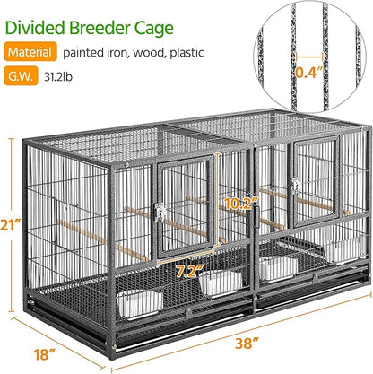 Yaheetech Stackable Bird Cage Divided Breeder Breeding Parakeet Bird Cage for Canaries Cockatiels Lovebirds Finches Budgies Small Parrots, Black