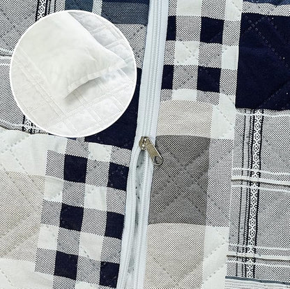 Brilliant Sunshine Quilted Calming Dog Bed Mat, Removable Washable Cover, Cushion Protector and Couch Covers for Dogs, Pets, Cats, Small, Blue Plaids and Stripes Patchwork