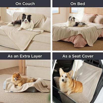 Bedsure Waterproof Blanket for Bed - Sherpa Fleece Waterproof Dog Blankets for Large Dogs, Pet Blankets for Bed/Couch/Dog Crate, Soft Plush Reversible Furniture Protector, King Size, 108"x86", Cream