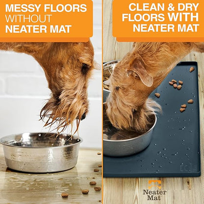 Neater Pet Brands Neater Mat Pet Mats for Food and Water, Cat & Dog Bowl Mat Waterproof Silicone, Feeding Tray, Dog Food Mats for Floors, Placemat w/Raised Edge for Under Bowls, 32" x 24", Slate Blue