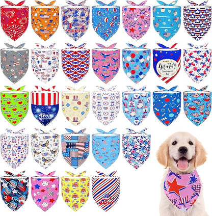 30 Pcs Patriotic Small Dog Bandanas Bulk 25 Inch Independence Day Dogs Bandana for Medium Dogs Breed 4th of July Dog Bandanas Large Cats Grooming M