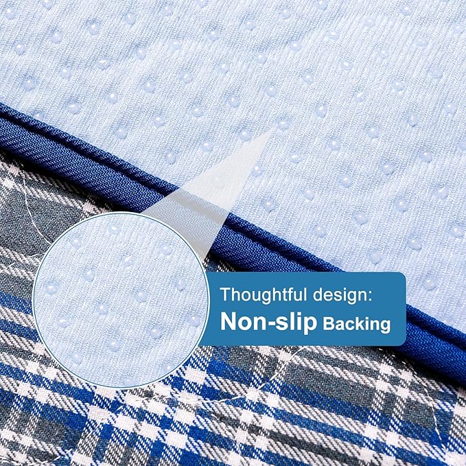 OUTCREATOR® Washable Bed Pads 34" x 76" (Pack of 2) for Incontinence Mattress Protector, Reusable Underpads for Elderly, Adults, Kids, Pets with Anti-Slip Bottom (Light Blue Plaid)