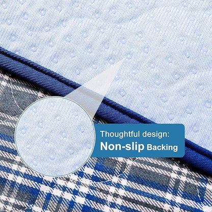 OUTCREATOR® Washable Bed Pads 34" x 76" (Pack of 2) for Incontinence Mattress Protector, Reusable Underpads for Elderly, Adults, Kids, Pets with Anti-Slip Bottom (Light Blue Plaid)