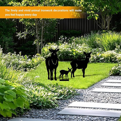 3 Pack Deer Metal Garden Decorative Stakes, Weather Proof Silhouette Statues for Yard, Patio,Outdoor Decor for Deer Lovers and Pet Owners