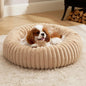 Bedsure ComfyFleece™ Donut Medium Dog Bed - Washable Faux Fur with Corduroy Fleece & Anti Slip Bottom, Round Pet Bed with Removable Cover, Sandy Beige, 30x30x8 inches