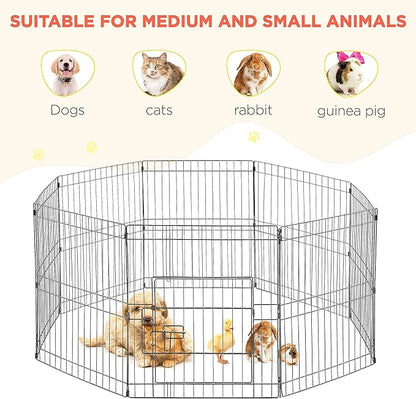 Yaheetech 24" High 8 Panel Foldable Metal Dog Exercise Pen Pet Playpen Dog Fence Outdoor & Indoor Use for Small Animals with Door Black