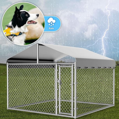 Dog Kennel Outside with Roof, Large Dog Run Enclosure, Outdoor Heavy Duty Pens House Pet Playpen with Galvanized Chain Link Waterproof Cover and Secure Lock(6.76'Lx6.76'Wx5.64'H)
