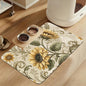 Vintage Sunflower Pet Feeding Mat for Floors–Christmas Stocking Absorbent Quick Dry Dog Cat Bowl Mat for Food and Water, Non Slip Waterproof Base, Mess-Free Feeding Accessories 16"x24"