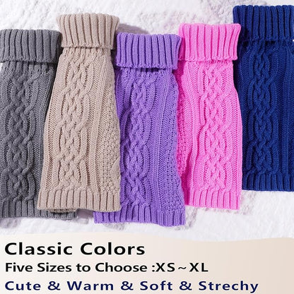 Dog Sweaters Small Dog Clothes Winter Turtleneck Puppy Sweater Warm Pet Cat Sweater Doggy Pullover Outfit with Twisted Design XS~XL(Navy Blue, Large)