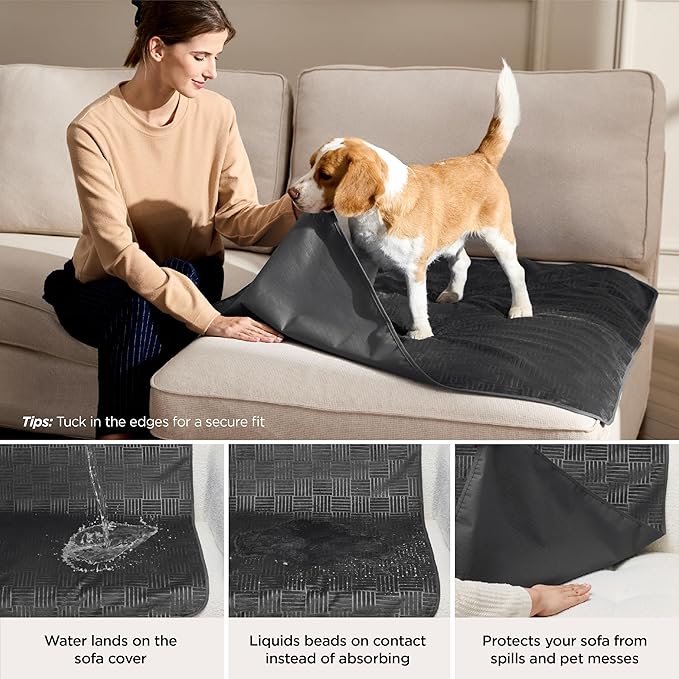 Bedsure Waterproof Bed Cover for Dogs Washable - Waterproof Blanket for King Bed Couch Sofa Cozy, Lightweight Furniture Protector for Pet Cat Quick Drying, Charcoal, 82x102IN