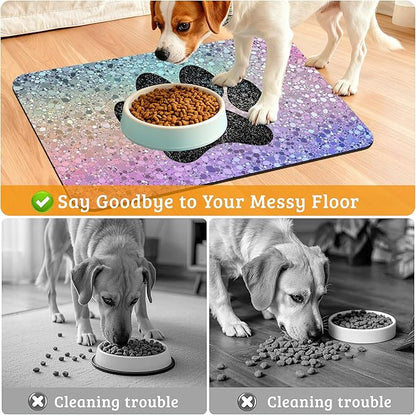 Pet Feeding Mat,Dog Paw Absorbent Dog Cat Food Mat Dog Mat with Rubber Backing,Non-Slip Water Bowl Placemat,Pet Supplies 12" x 20"