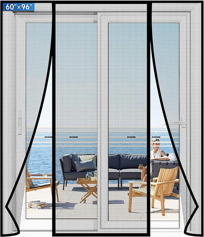 Magnetic Screen Door Upgraded PET Mesh Stronger Than Fiberglass and Polyester,Hands Free,Keeps Bugs Out,Pet & Kid Friendly,Suitable for Sliding Door,Large Patio Door and French Door-60''x96''
