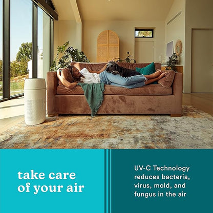 Homedics 5-in-1 PetPlus UV-C Air Purifier - 360-Degree HEPA Filter for 266 Sq Ft, Air Purifiers for Pets, Bedroom, and Home with Essential Oil Pads and Built-In Timer, 3 Speed Settings, White
