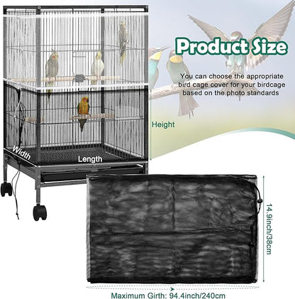 2 Pack Bird Cage Seed Catcher Guard, Bird Cage Cover,Heavy Duty Adjustable Nylon Mesh Netting Seed Catche for Parrot Parakeet Macaw African(L-94.4’’*14.9’’)