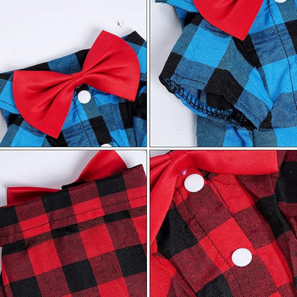 Tongcloud 3 Pack Plaid Puppy Cat & Dog Shirts for Extra Small Dogs & Cats - Birthday Party & Holiday Photos (Red, Blue & White, XX-Large)