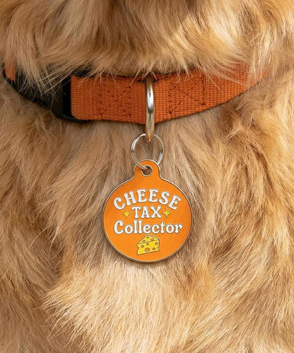 Bad Tags Personalized Dog and Cat ID Tags in 25+ Designs and 2 Sizes - 5 Lines of Custom Engraved Text - Funny Cute Personalized Pet Tags (Cheese Tax Collector, Small (1 inch))