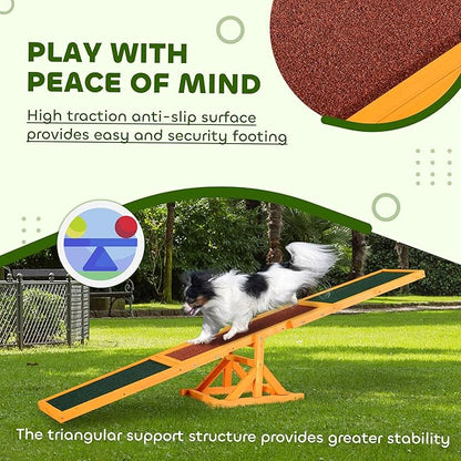 PawHut Wooden Dog Agility Seesaw for Training and Exercise, Platform Equipment Run Game Toy, Weather Resistant Pet Supplies, 71" L x 12" W x 12" H, Natural
