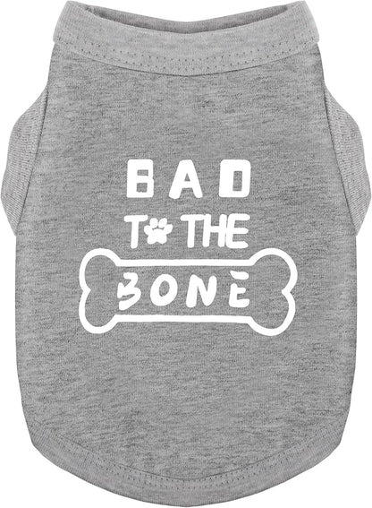 Discover Cozy Cotton Canine Wear: Soft, Lightweight, and Breathable Dog Shirt Vest with Eye-Catching Graphics(Bad to The Bone), Keeping Your Furry Friend Warm and Comfy! Grey XXS