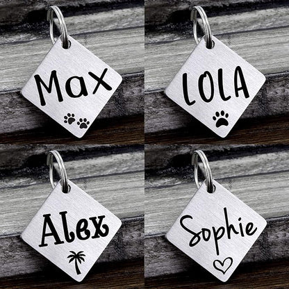 Ultra Joys Dog ID Tag, Custom Dog Tag Personalized Cat Tag, Pet ID Tag, Brushed Stainless Steel Diamond Dog Tag Silver Medium