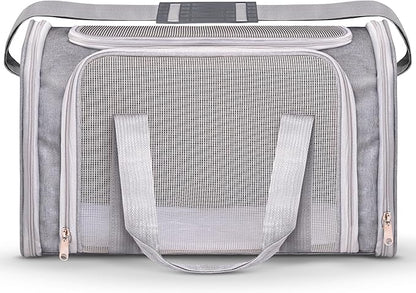 Pet Carrier for Cats, Rabbits, Guinea Pigs – Airline Approved Soft-Sided Travel Bag, Lightweight Dog Carrier, Ventilated & Foldable (Grey, Medium)