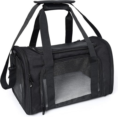 Mile High Life | Outdoor Travel Pet Carrier | Kitty Puppy Cat Carriers | Collapsible Dog Carrier for Small Medium Dogs | Cat Crates w Breathable Mesh with Soft-Sided (Black, Medium)