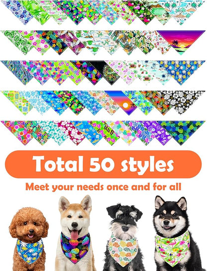 PET SHOW 50 Pack Hawaiian Dog Bandanas Bulk for Small Dogs Cats Puppys XS Washable Adjustable Dog Scarf Triangle Bibs Pet Red Pink Decorative Grooming Accessories