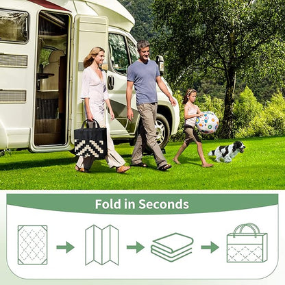 GENIMO Outdoor Rug for Patio Clearance, 9'x18' Waterproof Camping Mat, Reversible Plastic Straw Rugs for RV, Camper, Balcony, Backyard, Picnic, Deck (Black & Beige)