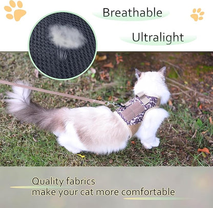 Tactical Kitty Harness and Leash for Walking Escape Proof, Desert Camo, Small, Adjustable Cat Walking Jackets, Padded Stylish Cat Vest for Winter