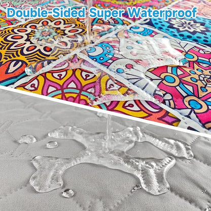 Waterproof Dog Blanket, Bohemian Dog Bed Cover Pet Blanket, Reversible Sofa Couch Cover for Dogs Washable, Protect Furniture Bed Couch Sofa for Puppy Cat (Colorful Medallion, 68×82 Inch)