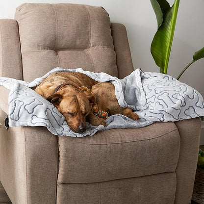Bone Dry Embossed Bone Print Pet Blanket, 36x48", Gray