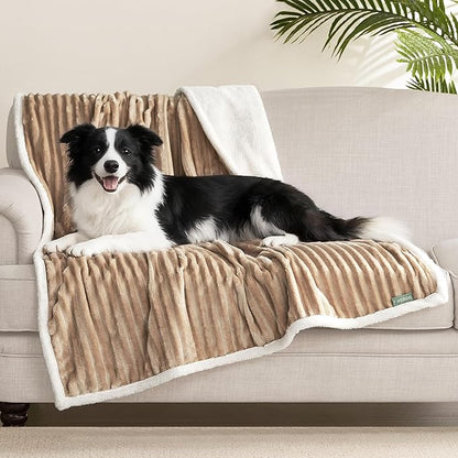 Waterproof Dog Blanket for Large Dogs - Washable Pet Throw Blanket for Couch Bed Protector, Cozy Fleece Calming Dog Blankets for Indoors & Outdoors, Linen, 50"x60"