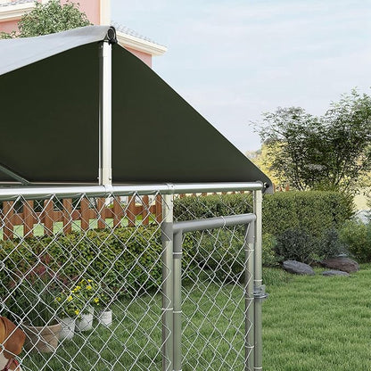 PawHut Outdoor Dog Kennel, Heavy Duty Dog Run Outdoor Fence with Waterproof Cover, Galvanized Chain Link, Secure Lock, for Large Breeds, Chickens, Ducks, 6.5' x 6.5' x 5'