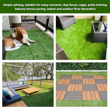 XLX TURF Interlocking Fake Grass Tiles for Dogs Potty - Pets Friendly Artificial Grass for Dog Kennel Outdoor Patio Balcony & Home Decor - 12"x12" 12 Pack
