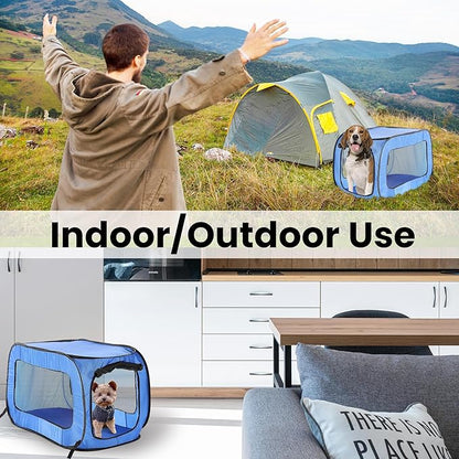 Beatrice Home Fashions Portable, Collapsible, Pop Up Kennel Travel Cat and Dog Crate, 32.5" L x 19.5" W x 19.5" H, Blue