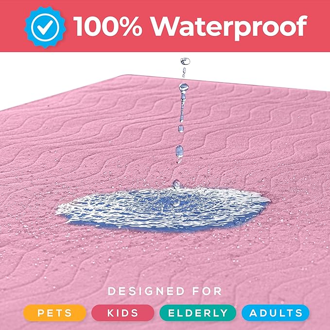 Utopia Bedding Washable Underpads 34" x 52" (Pack of 4), Waterproof Reusable Heavy Absorbency Incontinence Bed Pads for Adults, Kids, Elderly and Pets, Bedwetting Pads for Sofa and Couch (Pink)