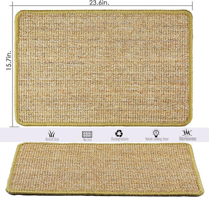Cat Scratcher Mat, 23.6 x 15.7inch,Natural Sisal Cat Scratchers for Indoor Cats with Velcro Tapes,Cat Scratching Pad Rug,Horizontal Cat Scratching Mat Protect Furniture and Sofas (Brown)