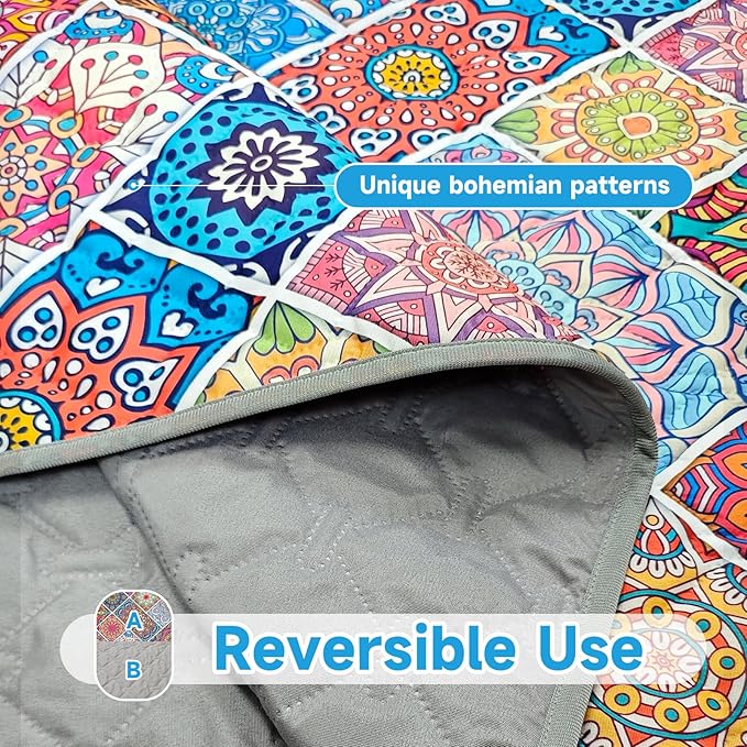 Waterproof Dog Blanket, Bohemian Dog Bed Cover Pet Blanket, Reversible Sofa Couch Cover for Dogs Washable, Protect Furniture Bed Couch Sofa for Puppy Cat (Colorful Medallion, 52×82 Inch)