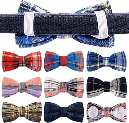 PET SHOW 8pcs Plaid Small Dogs Collar Bow Ties Puppies Cats Collar Charms Accessories Slides Attachment Bowties for Birthday Wedding Parties Assorted