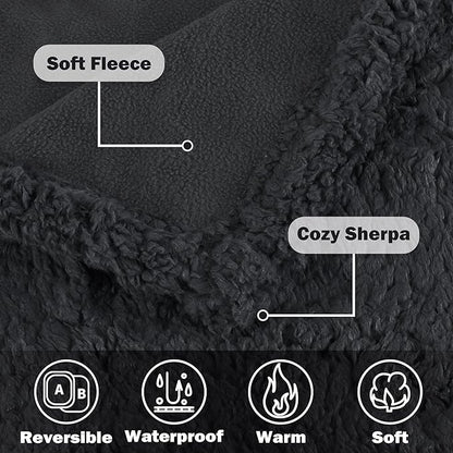 Kritter Planet Waterproof Bed Blanket for Dogs, Washable Stain Proof Pad Bed Cover, Reversible Leakproof Furniture Protector, Liquid Pee Proof Blanket for Couch Sofa, 80x60 inch, Queen Size, Black