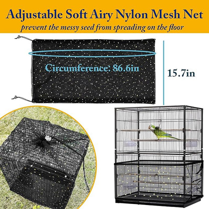 Universal Bird Cage Cover,Pet Cage Cover,100% Shading Oxford Cloth with PU Coating Layer,Good Night for Small Animals,Adjustable Soft Airy Nylon Mesh Net for Round Square Cages (Black, 35×25×47in)
