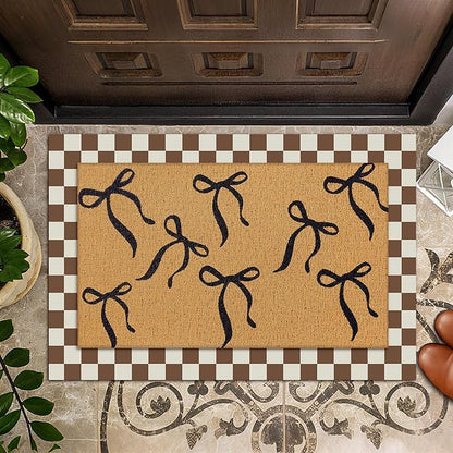 Tinideya 2 Pcs Boho Bows Door Mat Welcome Non Slip Coir Mats Floor Layering Doormats Seasonal for Front Porch Entryway Decor(Boho Bows)