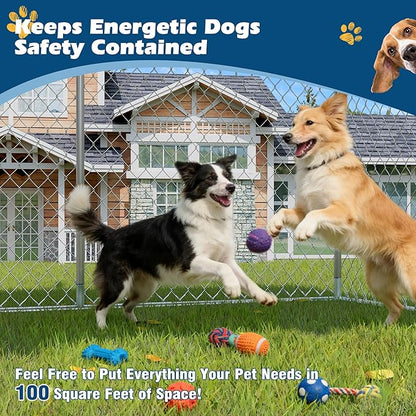 10×10×7 FT Outdoor Dog Kennel with Roof, Dog Enclosure w/Rotating Feeder, Large Heavy Duty Dog Run Playpen w/2 Stainless Bowls, Galvanized Pet House w/Secure Lock, Waterproof Cover
