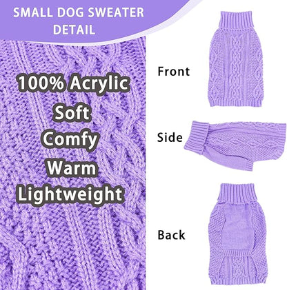 Dog Sweaters for Small Dogs Knit Puppy Sweater Fall Winter Dog Clothes Warm Sleeveless Chihuahua Clothes Doggy Turtleneck Pullover Sweater Solid Twisted Pet Cat Outfit(Purple, X-Small)