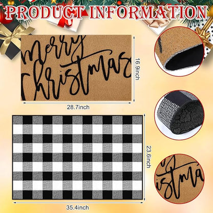 Tinideya 2 Pcs Door Mat Welcome Non Slip Coir Mats Floor Layering Doormats Seasonal for Front Porch Entryway Decor(Merry Christmas)