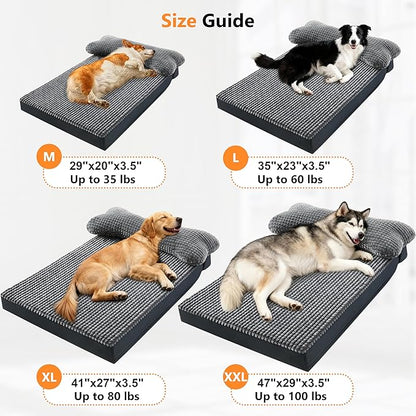 KISYYO Orthopedic Dog Beds for Extra Large Dogs with Removable Washable Cover and Removable Pillow for Crate,Waterproof Extra Large Dogs Mat, Grey, 29x20