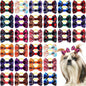 60 Pcs Cute Puppy Dog Hair Bows Small Bowknot Hair Bows with Rubber Bands Handmade Knot Accessories Pet Grooming Products for Holiday Birthday Gift(Plaid)