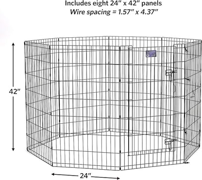 MidWest Homes for Pets Folding Metal Dog Exercise Pen, Indoor/Outdoor Playpen with Secure Door, Provides 16 Sq Feet of Play Space, 42-Inches Tall, Black E-Coated