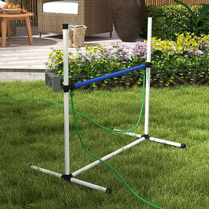 PawHut 4 Piece Dog Agility Training Equipment Set with Spray Water Tube, Dog Agility Set with Adjustable Height Hurdles, Whistle, Carry Bag, White