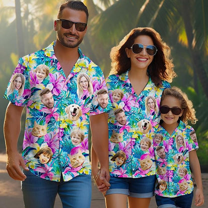 Custom Hawaiian Shirt with Face Photo Picture for Men Women Kids Youth Adult, Tropical Personalized Hawaiian Shirts Gift