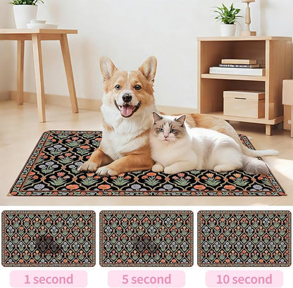 Pet Feeding Mat 20 x 12 Inch, Black Floral Pet Placemat Absorbent Quick-Dry for Food and Water, Waterproof Non Slip Rubber Bowl Pad Mat for Floors